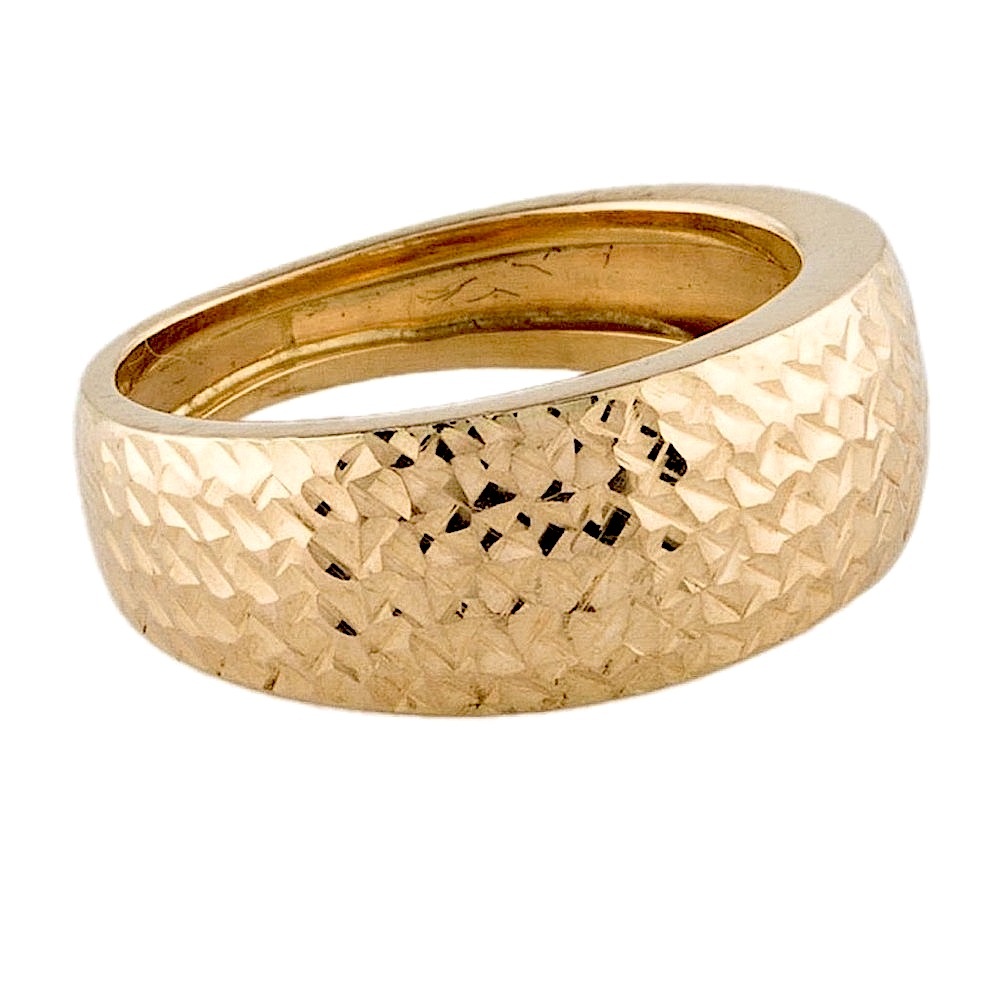 Stylish Italian 14K Yellow Gold Hammered Flared Band Ring (size 6)